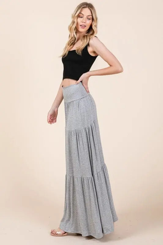 Orange Farm Solid Tiered Ruffle Skirt tiered maxi skirt Orange Farm Clothing