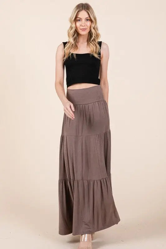 Orange Farm Solid Tiered Ruffle Skirt tiered maxi skirt Orange Farm Clothing