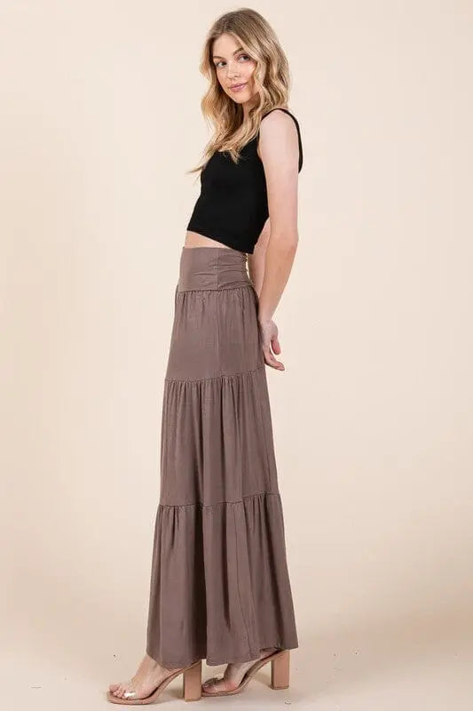 Orange Farm Solid Tiered Ruffle Skirt tiered maxi skirt Orange Farm Clothing