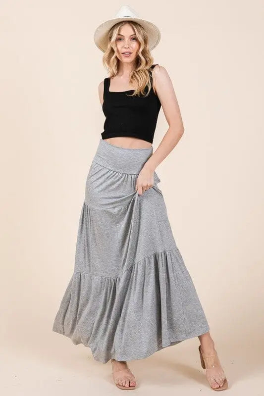 Orange Farm Solid Tiered Ruffle Skirt tiered maxi skirt Orange Farm Clothing H GREY S