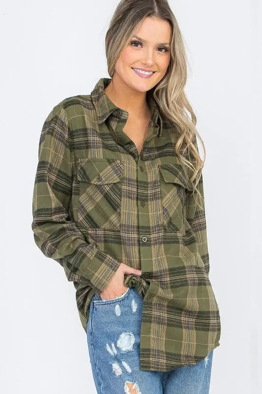 Oversized Checker Plaid Flannel Long Sleeve WEIV