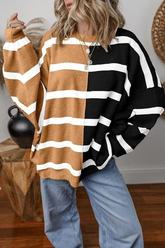 Oversized Contrast Printed Dropped Shoulder Top SHEWIN INC. BROWN SW2724774-P4016 S