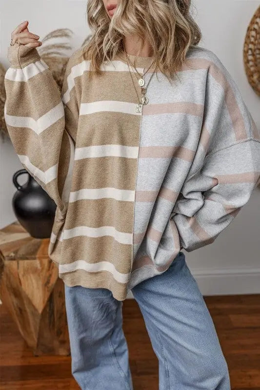 Oversized Contrast Printed Dropped Shoulder Top SHEWIN INC. KHAKI SW2724774-P1619 S