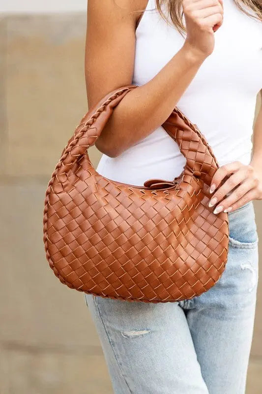 Paige Woven Handbag Aili's Corner Cognac OneSize