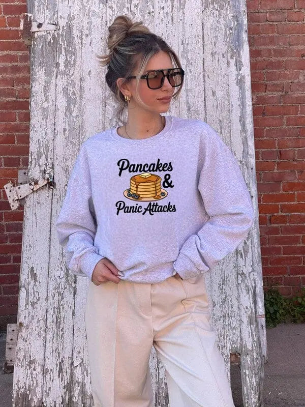 Pancakes and Panic Attacks Sweatshirt pancake and panic attacks sweatshirt Poet Street Boutique Ash S