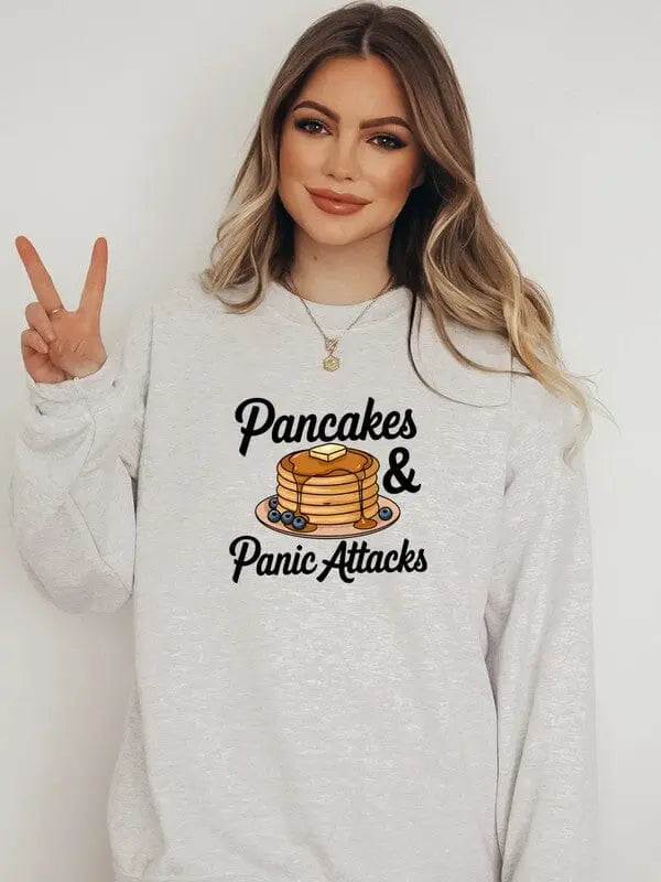 Pancakes and Panic Attacks Sweatshirt pancake and panic attacks sweatshirt Poet Street Boutique Oatmeal Heather S