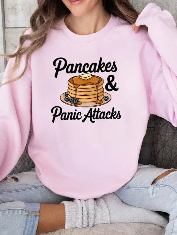 Pancakes and Panic Attacks Sweatshirt pancake and panic attacks sweatshirt Poet Street Boutique PInk S