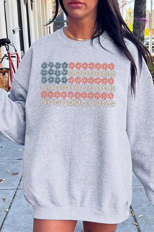 Patriotic Flower Flag Graphic Fleece Sweatshirts graphic usa sweatshirt Poet Street Boutique ASH S
