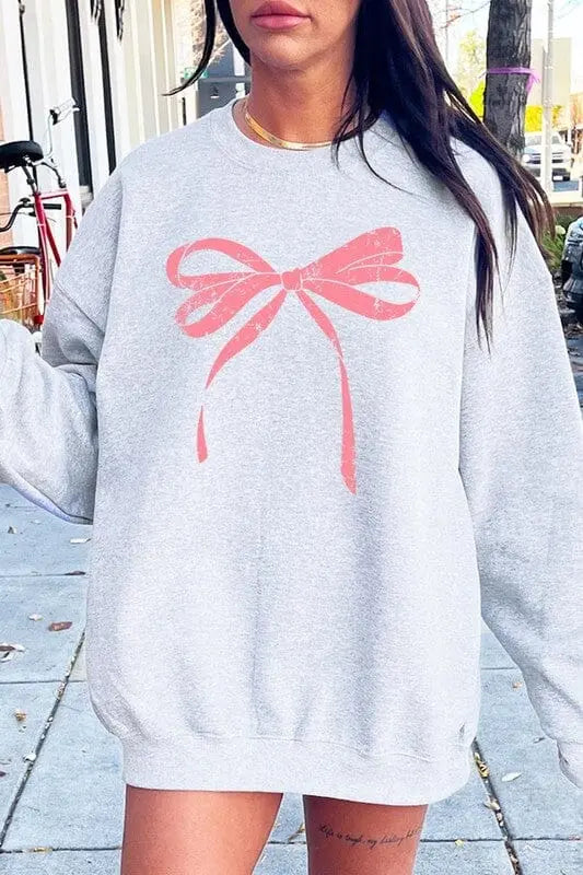 Pink Valentine Bow Graphic Sweatshirt Color Bear ASH S