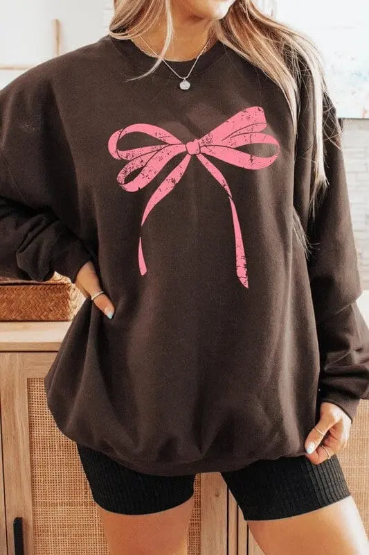 Pink Valentine Bow Graphic Sweatshirt Color Bear DARK CHOCOLATE S