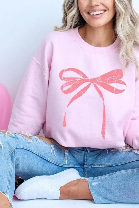 Pink Valentine Bow Graphic Sweatshirt Color Bear LIGHT PINK S