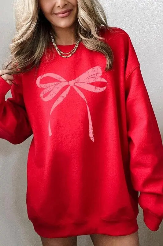 Pink Valentine Bow Graphic Sweatshirt Color Bear RED S