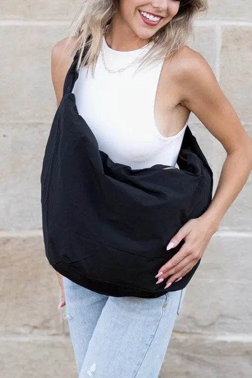 Piper Oversized Nylon Carryall Messenger nylon messenger bag Poet Street Boutique Black OneSize