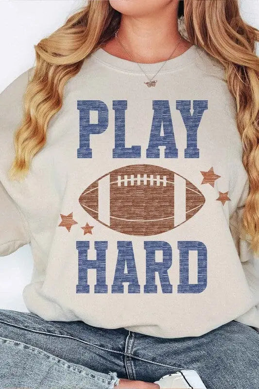 PLAY HARD FOOTBALL OVERSIZED SWEATSHIRT ROSEMEAD LOS ANGELES CO SAND S/M