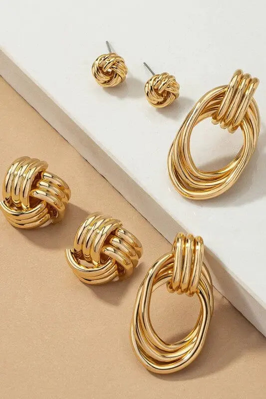 Premium Trio Metal Knot and Hoop Earrings LA3accessories Gold one size