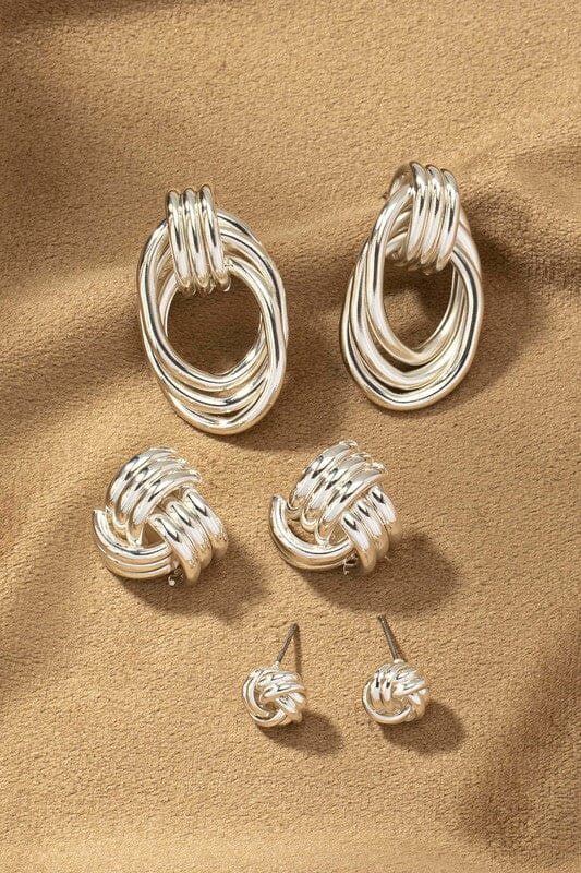 Premium Trio Metal Knot and Hoop Earrings LA3accessories SILVER one size