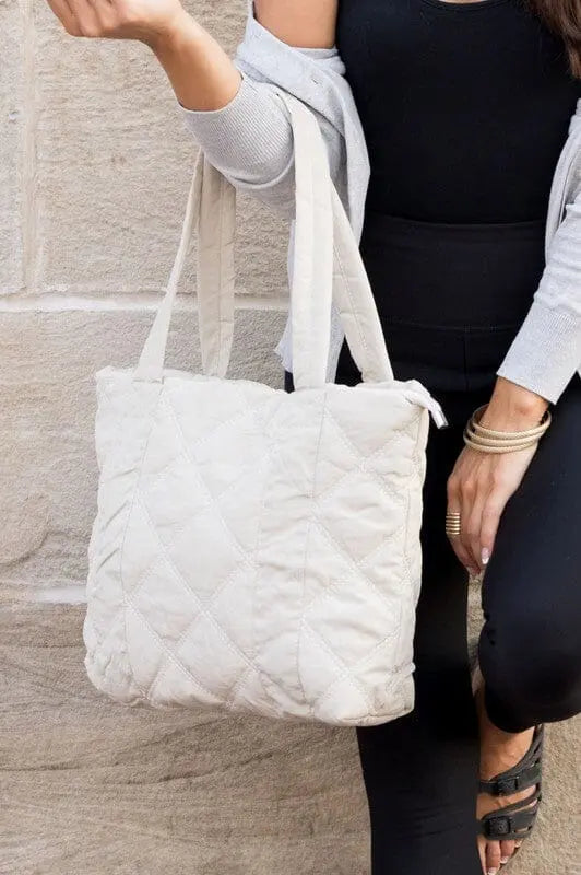 Queen Quilted Tote quilted tote Poet Street Boutique Beige OneSize