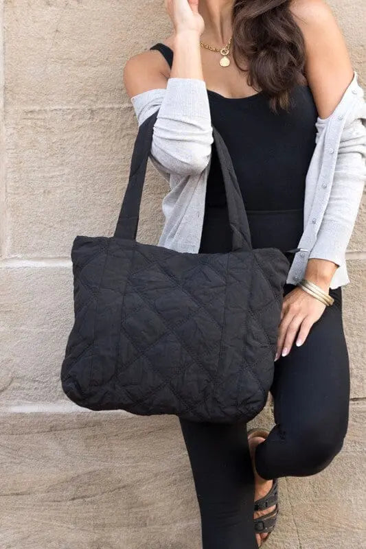 Queen Quilted Tote quilted tote Poet Street Boutique Black OneSize
