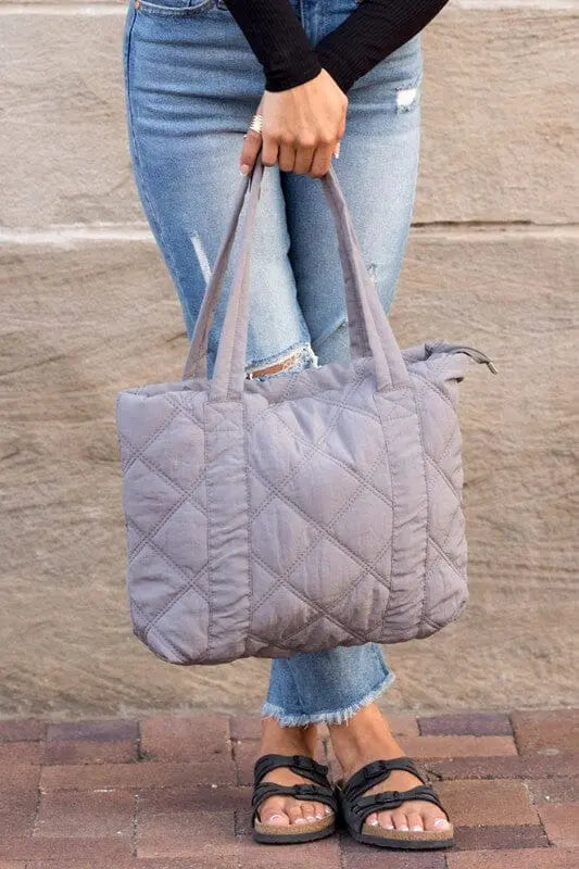 Queen Quilted Tote quilted tote Poet Street Boutique Gray OneSize