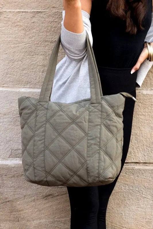 Queen Quilted Tote quilted tote Poet Street Boutique Olive OneSize
