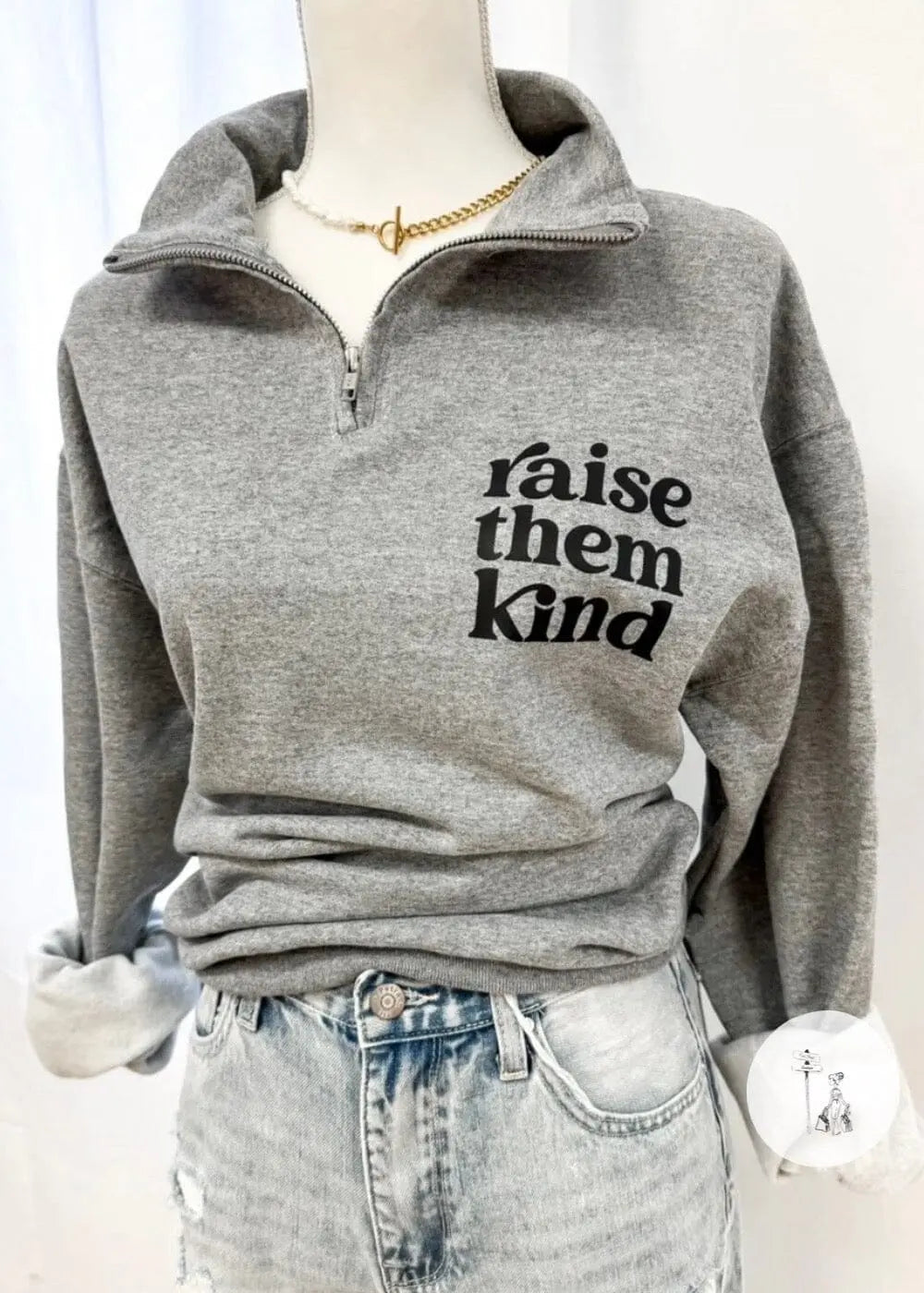 Raise Them Kind Collared Graphic Sweatshirt graphic sweatshirt Poet Street Boutique Grey Small