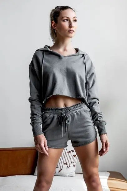 Raw Edges Cropped Hoodie and Short Set hoodie and short set Hope Horizon GREY Small