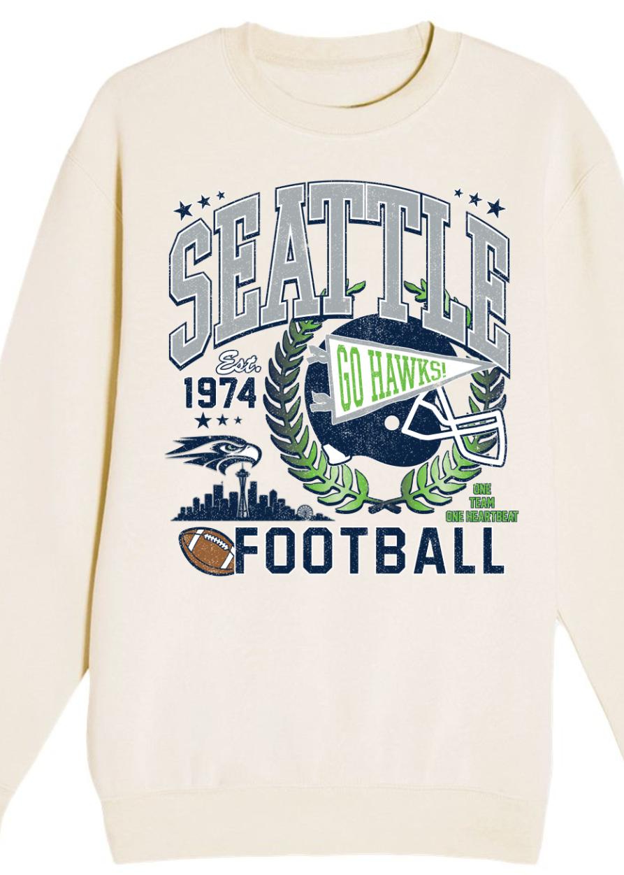 Seattle Football Vintage Graphic Crewneck Sweatshirt | Retro Game Day Sweatshirt