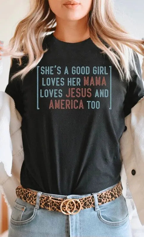 Shes a Good Girl Rock Song America Graphic Tee Kissed Apparel Heather Black S