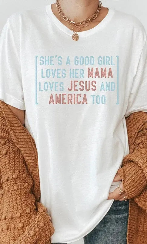 Shes a Good Girl Rock Song America Graphic Tee Kissed Apparel White S