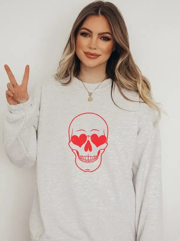Skeleton Heart Eyes Sweatshirt Skeleton heart eyes sweatshirt Poet Street Boutique Heather Oatmeal L