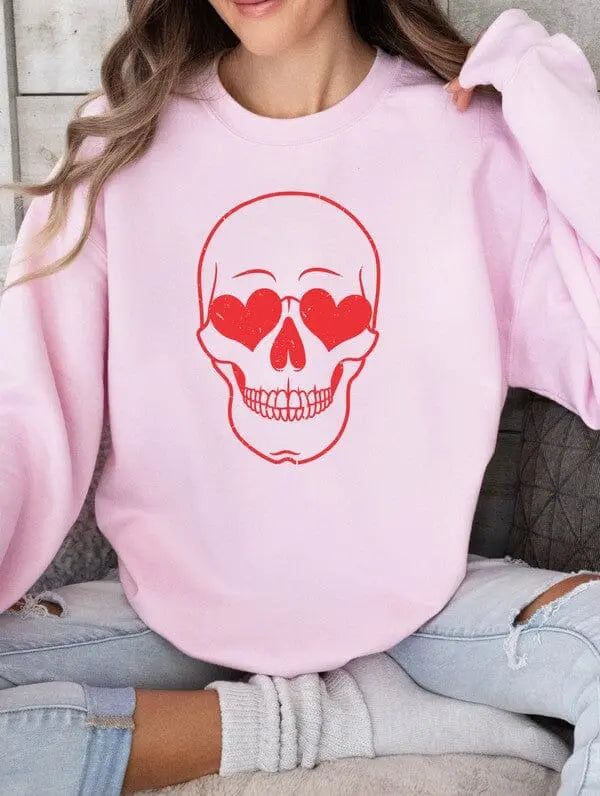 Skeleton Heart Eyes Sweatshirt Skeleton heart eyes sweatshirt Poet Street Boutique PInk L