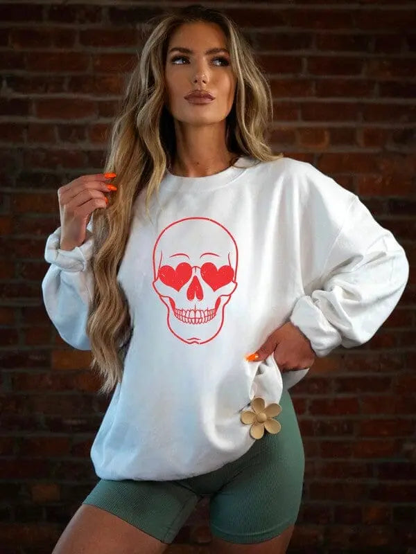 Skeleton Heart Eyes Sweatshirt Skeleton heart eyes sweatshirt Poet Street Boutique White L