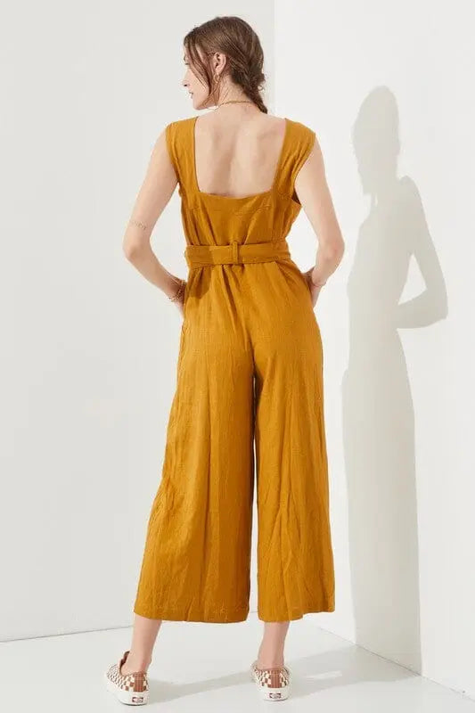 SLEEVELESS SQUARE NECK BUTTON DOWN ANKLE JUMPSUIT Jade By Jane