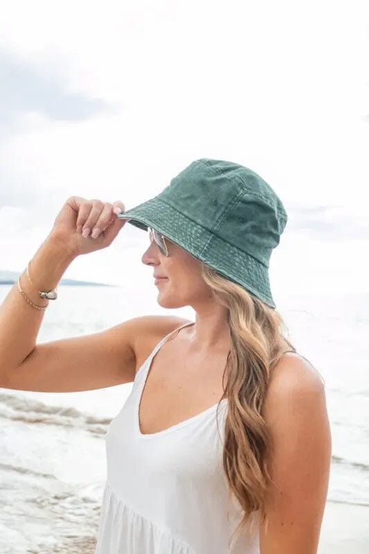Solid Distressed Bucket Hat Aili's Corner Army Green OneSize