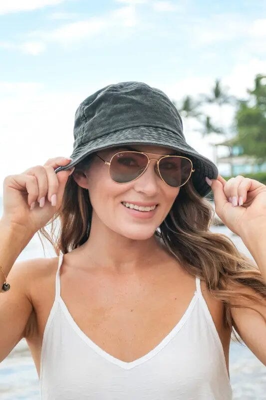 Solid Distressed Bucket Hat Aili's Corner Black OneSize