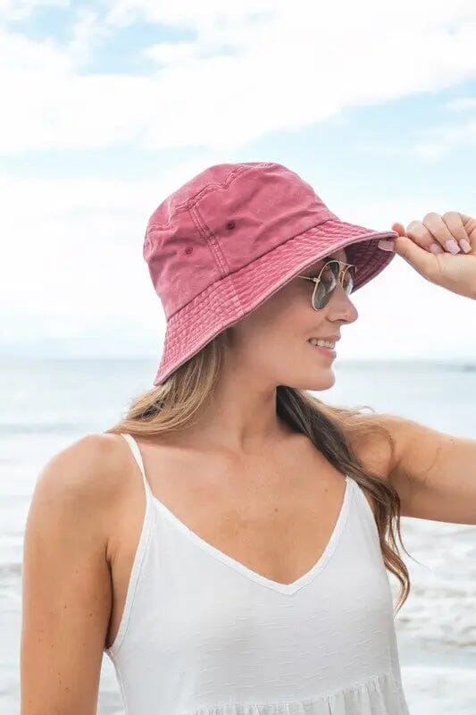 Solid Distressed Bucket Hat Aili's Corner Wine OneSize