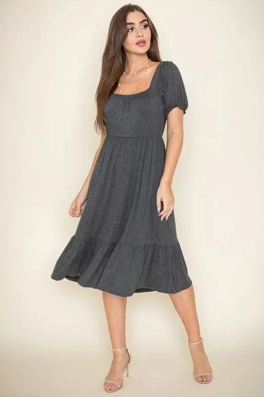 Square Neck Puff Sleeve Boho Dress EG fashion