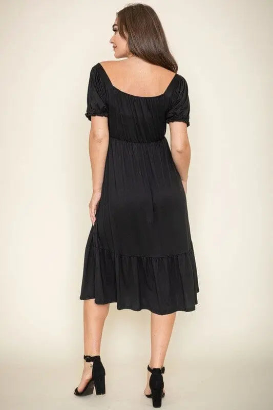 Square Neck Puff Sleeve Boho Dress EG fashion