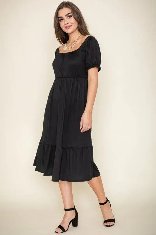 Square Neck Puff Sleeve Boho Dress EG fashion