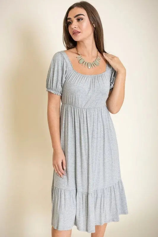 Square Neck Puff Sleeve Boho Dress EG fashion