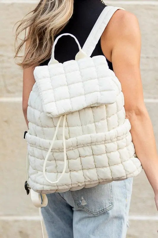 Stevie Quilted Puffer Backpack Aili's Corner Ivory OneSize