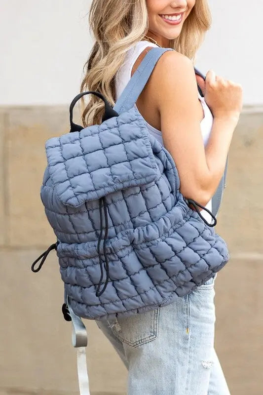 Stevie Quilted Puffer Backpack Aili's Corner Slate Blue OneSize