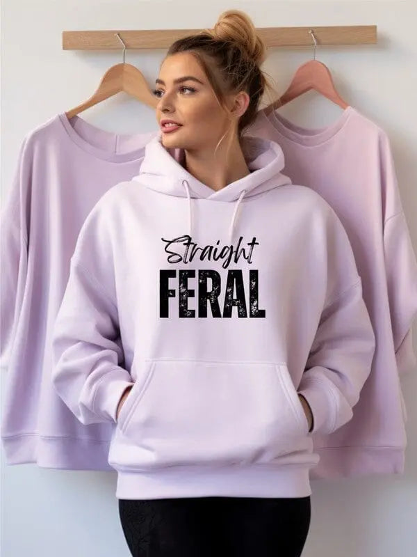 Straight Feral Graphic Hoodie Straight Feral hoodie Poet Street Boutique Lilac L