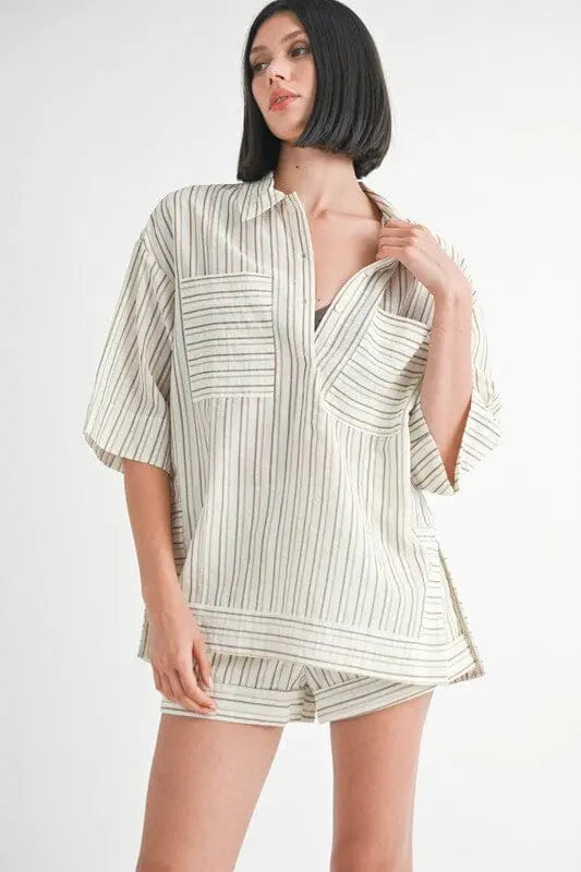 STRIPE OVERSIZED TUNIC TOP Emory Park IVORY STRIPE S