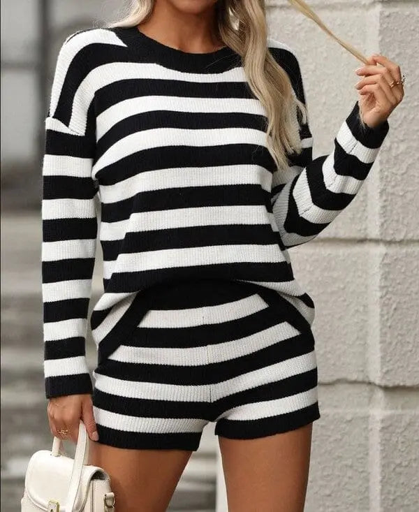 Striped long sleeve 2 piece set Miss Sparkling Black white S