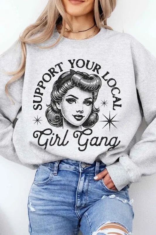 SUPPORT YOUR LOCAL GIRL GANG GRAPHIC SWEATSHIRT ALPHIA ASH SMALL
