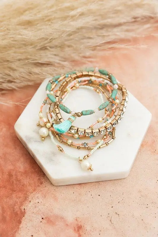 Sweet Pastel Studded Beads Layered Bracelet Leto Accessories