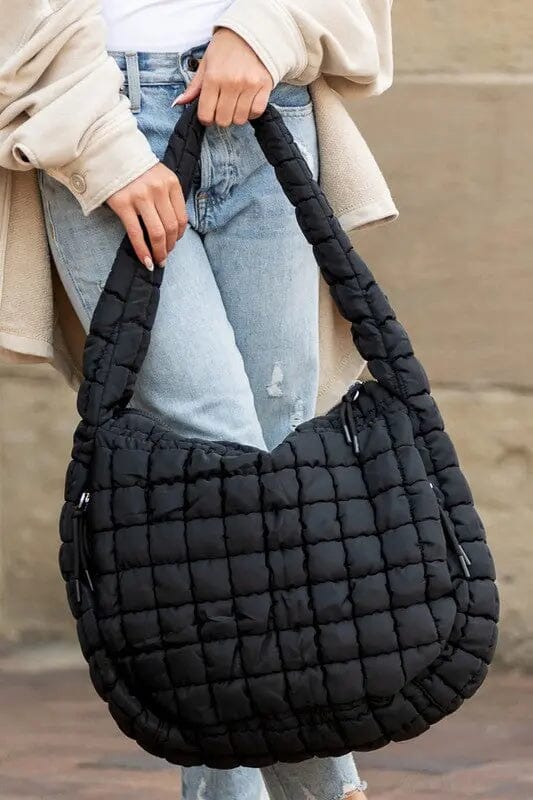 Taylor Quilted Puffer Tote FP inspired puffer bag Poet Street Boutique Black OneSize
