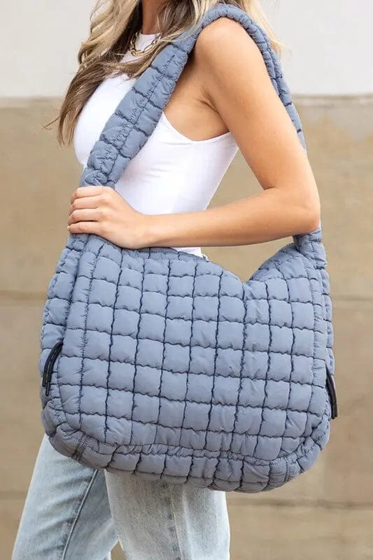 Taylor Quilted Puffer Tote FP inspired puffer bag Poet Street Boutique Slate Blue OneSize