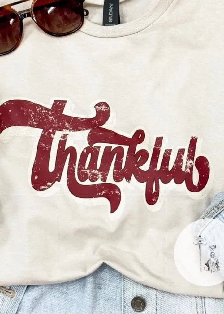 Thankful Cursive Graphic Tee graphic tee Poet Street Boutique